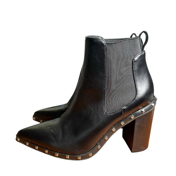 Charles David Sz 7.5 Dodger Black Pointed Toe Studded Ankle Chelsea Boots Moto - Picture 2 of 12